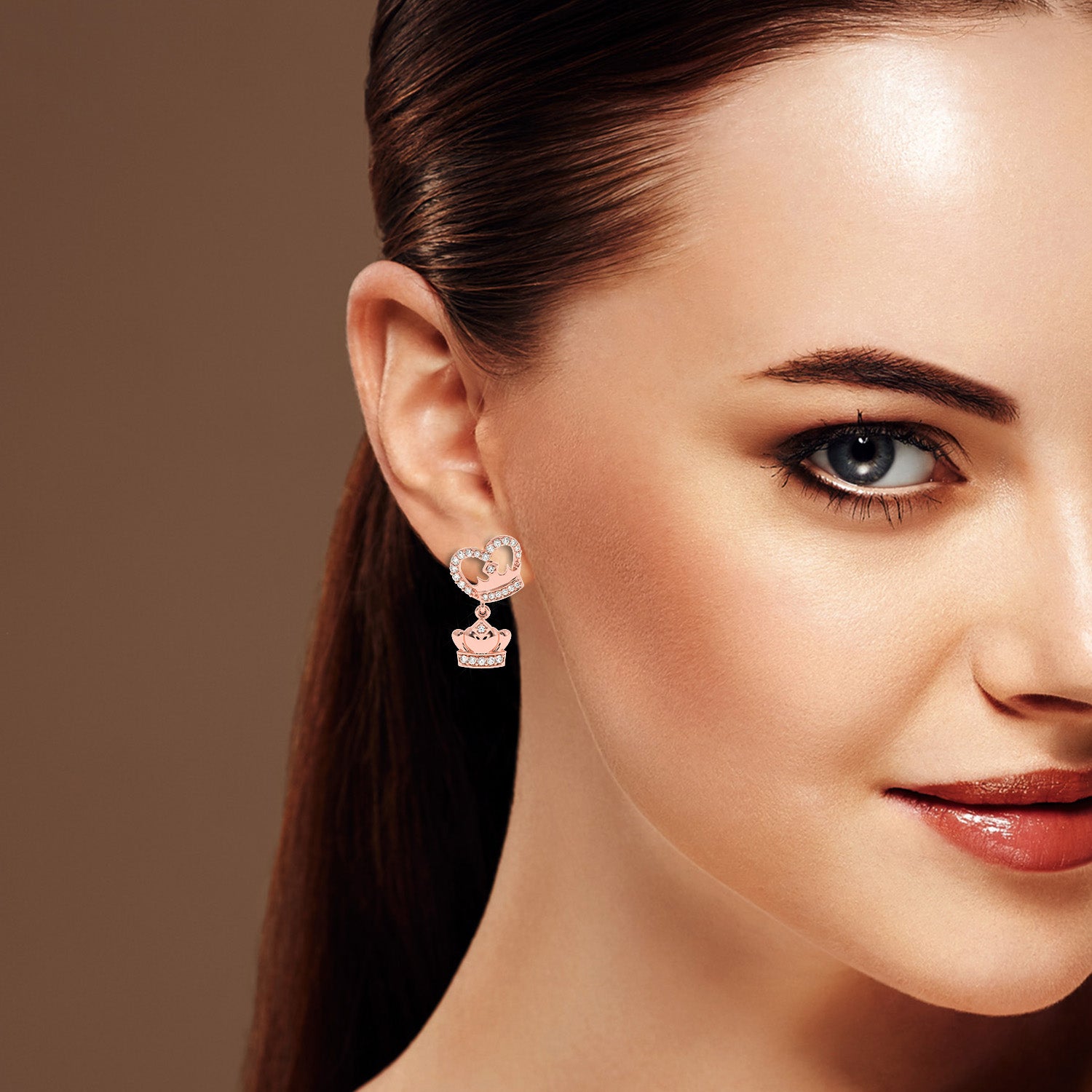 Buy Crown Heart Drop Diamond Earrings 0.44Ct | Solitairekart